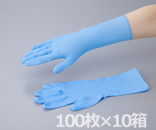 1-2244-51 クリーンノールニトリル手袋(ロング) 青 L(100枚×10箱) アズワン(AS ONE) 印刷