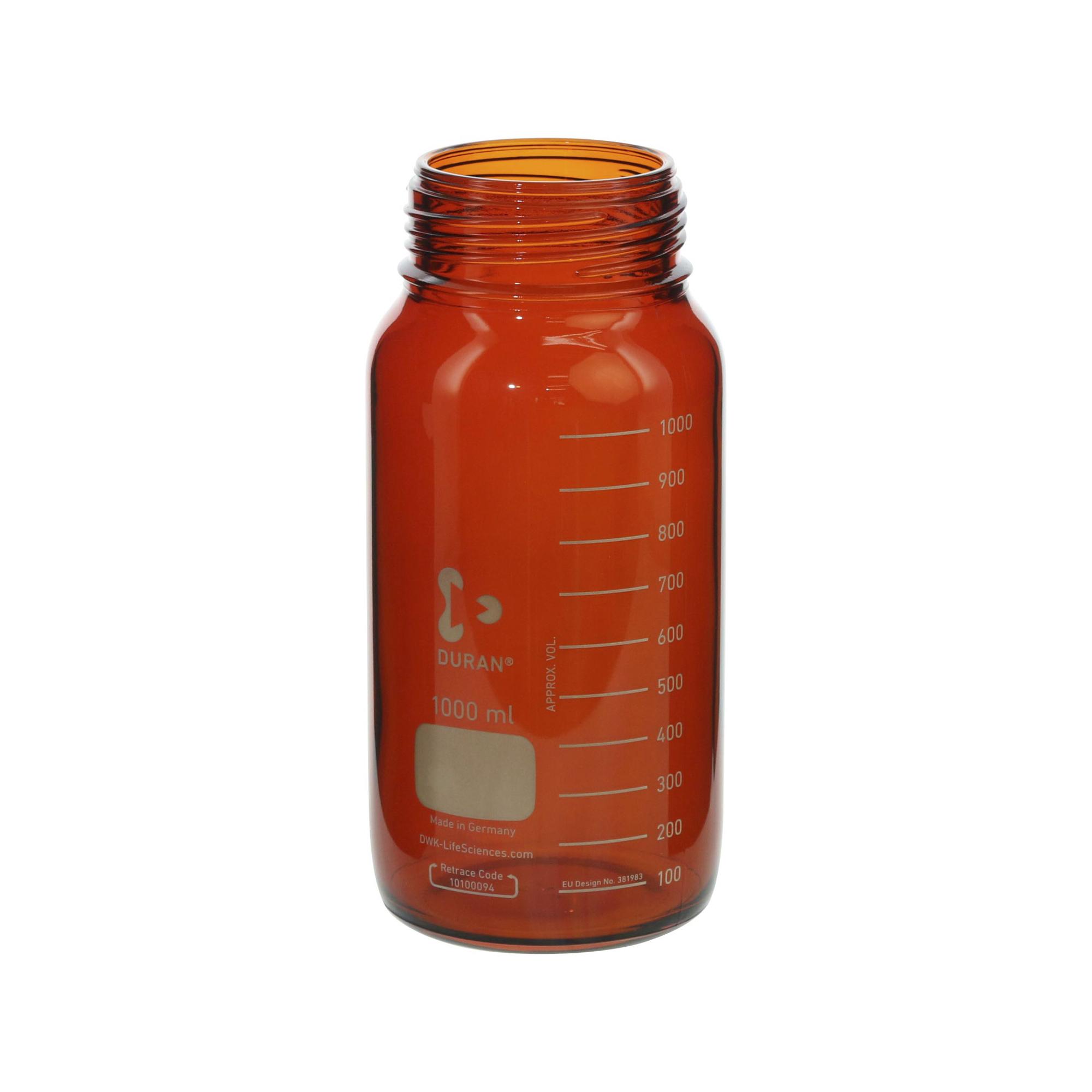 DURAN ねじ口びん 広口 茶褐色 びんのみ 1L(10個)