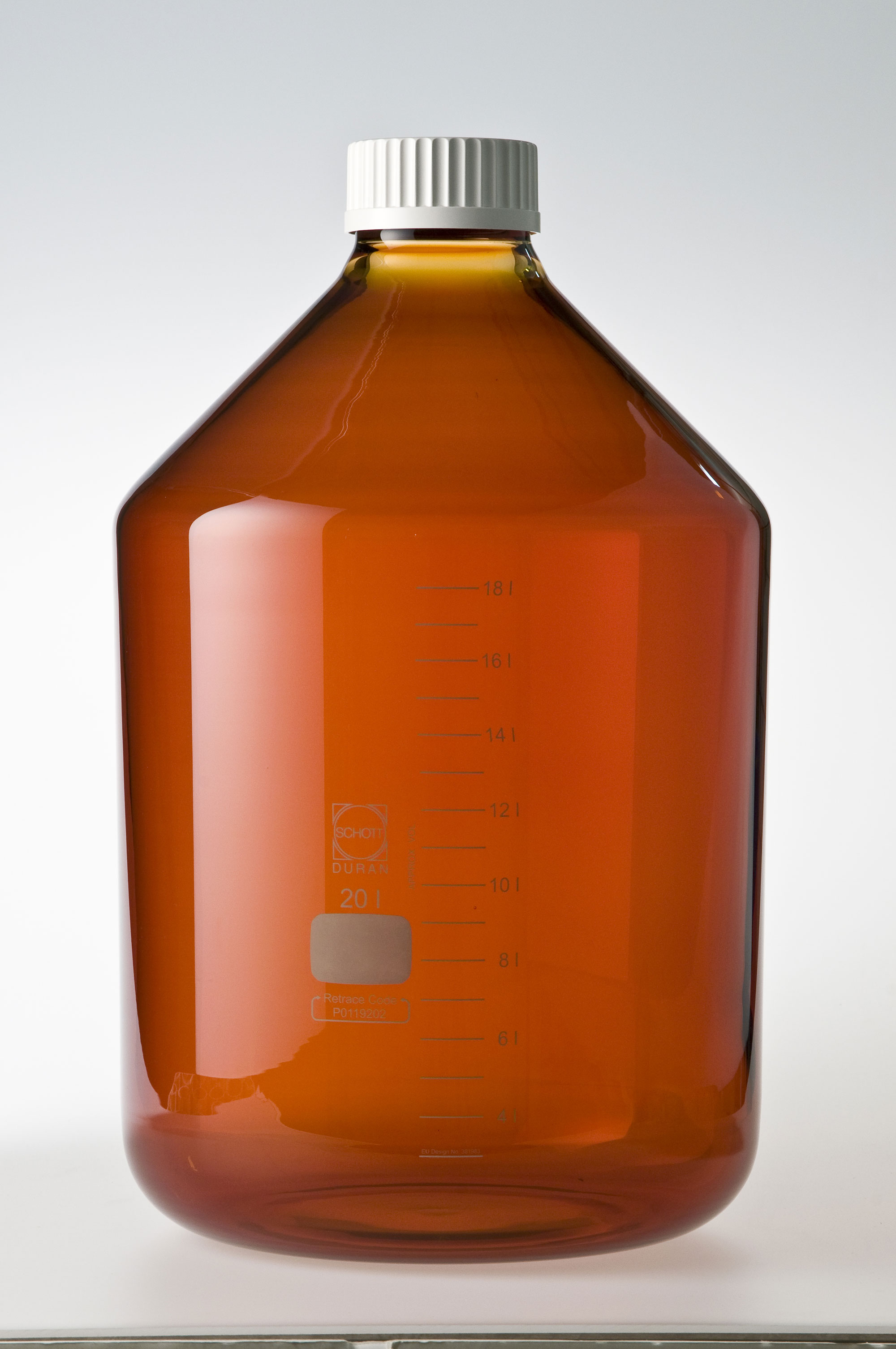 DURAN ねじ口びん 広口 茶褐色 白キャップ付 20L