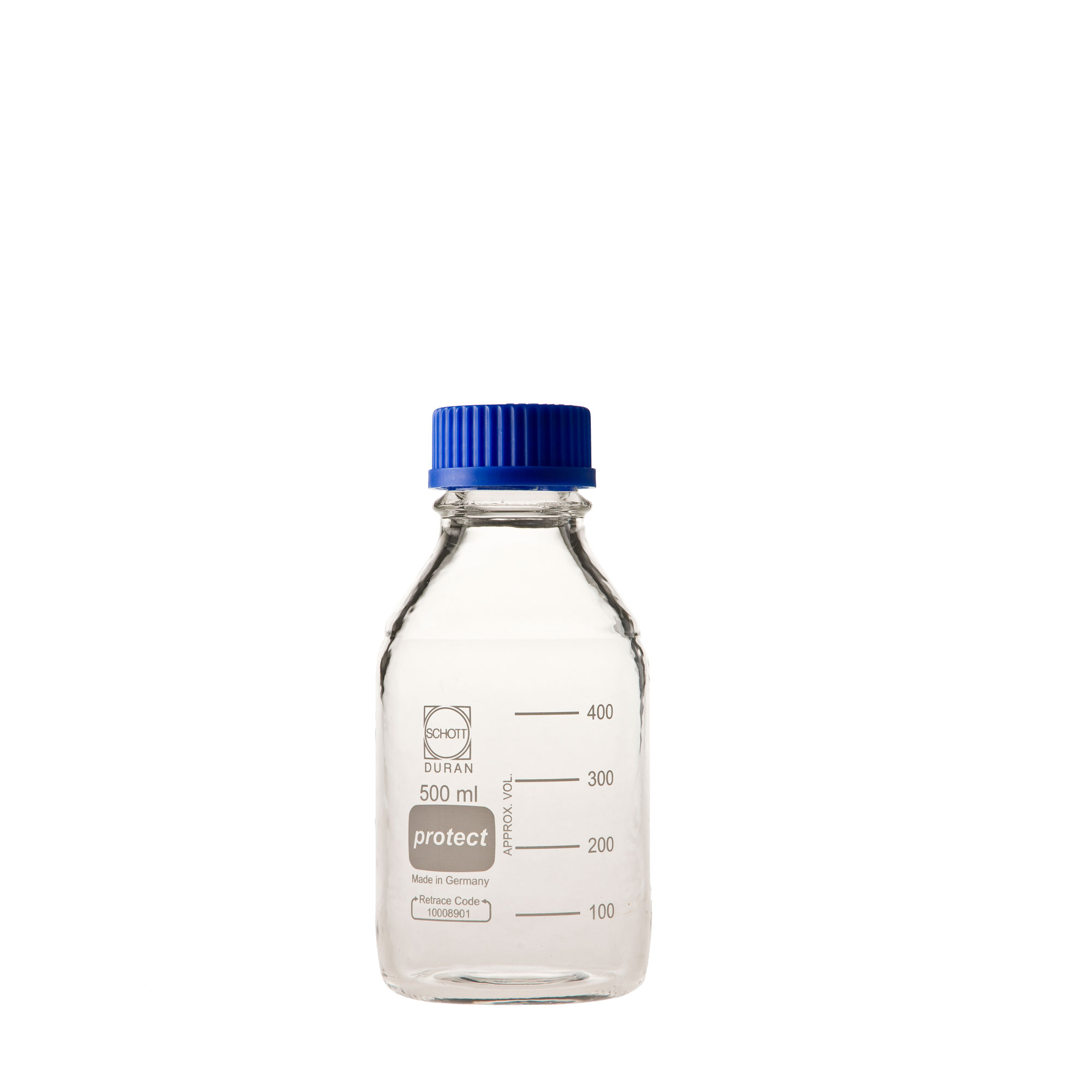 DURAN ねじ口びん セーフティコート 青キャップ付 500mL(10個)