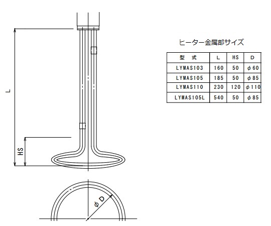 受注停止】1-8779-13 ステンレス投込みヒーター (SUS316L製) 230mm 1kW
