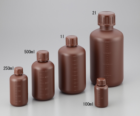 2-5076-01 細口丸型遮光瓶 100mL (茶) ニッコー・ハンセン 印刷