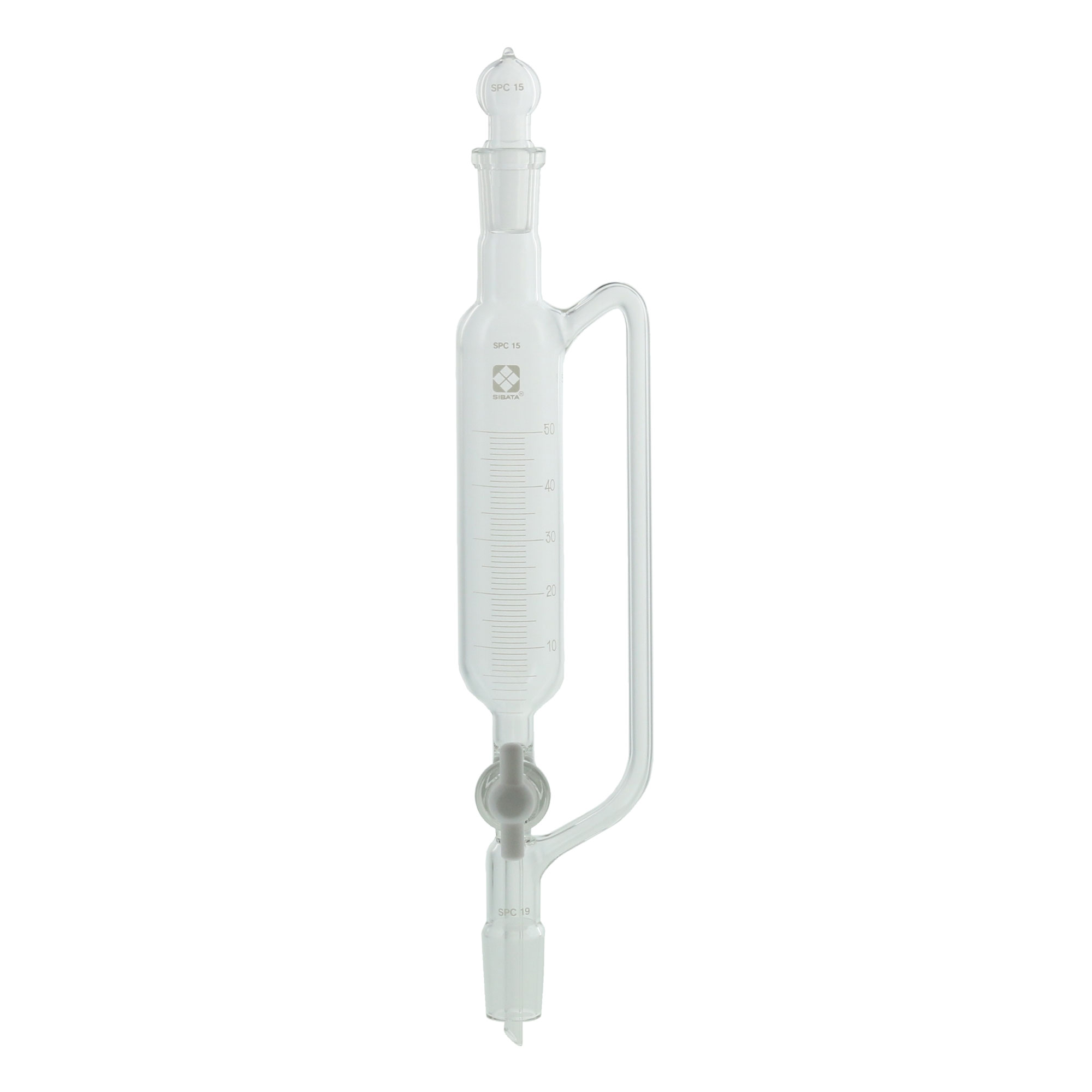 SPC分液ロート 目盛付 圧力平衡側管 PTFEコック付 50mL