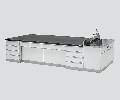 中央実験台 木製タイプ・ケコミ型・側面流し台付き 3000×1500×800 SAOB-3015