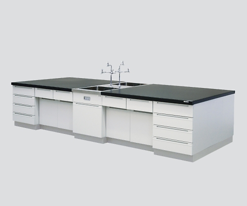 中央実験台 木製タイプ・ケコミ型・対面流し台付き 2400×1200×800 SAOC-2412