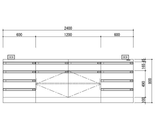 中央実験台 木製ホワイトタイプ・ケコミ型 2400×1200×800 SAO-2412CBW