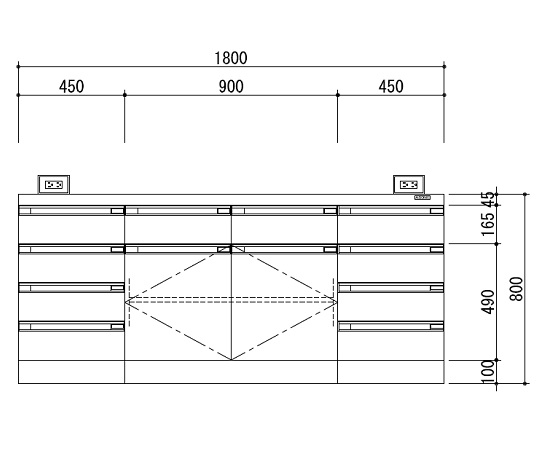 中央実験台 木製ホワイトタイプ・ケコミ型 1800×1500×800 SAO-1815CBW