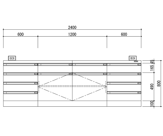 中央実験台 木製ホワイトタイプ・ケコミ型 2400×1500×800 SAO-2415CBW