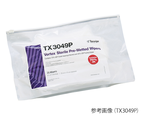3-9021-01 滅菌済みプリウェットワイパー Starile Vertex(TM) 230×230mm IPA TX3049P(25枚) テックスワイプ(TEXWIPE) 印刷