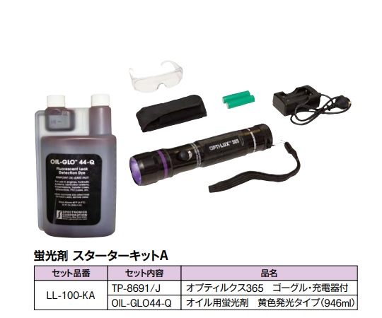 オイル漏れ検知セット 蛍光剤スターターキット LL-100-KA