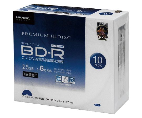 4-1460-05 メディアディスク BD-R 1回録画用 HDVBR25RP10SC(10枚) 磁気研究所 印刷
