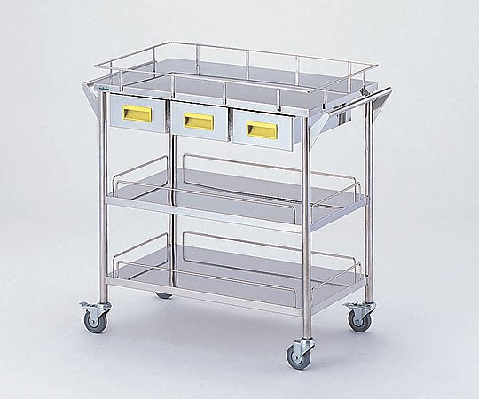 8-2530-04 ストレージステンレスカート 3段 イエロー (幅750mm/引き出し3個) CHW-3H-Y アズワン(AS ONE)