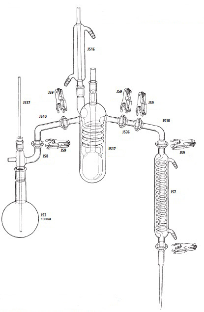 ふっ素イオン水蒸気蒸留装置 JSF-2型 5蓮プロパン用ガラス5組・架台バーナーキャスター付