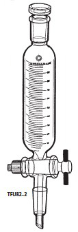 透明共通摺合せ 円筒滴下ロート フッ素樹脂コック付 目盛付 TFU82-2型 200mL 15/25 15/25