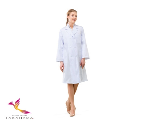 【受注停止】61-4722-87 女子コート型実習白衣(ダブル) 長袖 L CP-1001 高浜ユニフォーム 印刷
