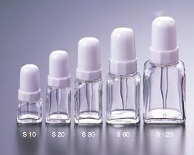 【受注停止】0810-03 角型スポイド瓶 透明 天然ゴム仕様 S-30(24本) マルエム