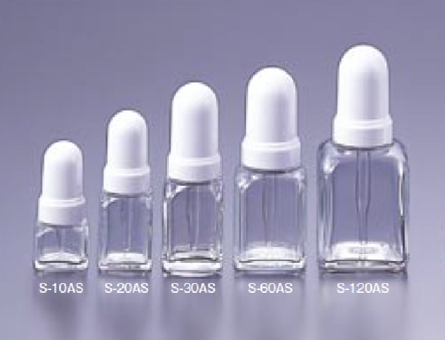 0840-05 角型スポイド瓶 透明 コップAS白 天然ゴム仕様 S-120AS(12本) マルエム